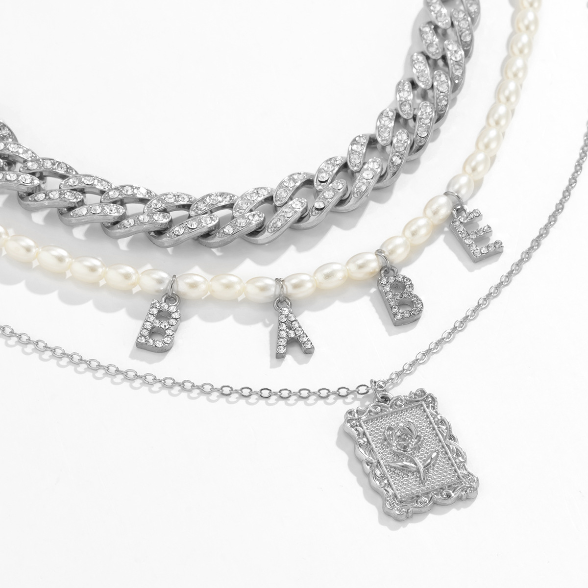 de352ffb c710 4733 82d7 cde04f505f85 European And American Ins Full Diamond Vintage Cuban Buckle Letter Necklace