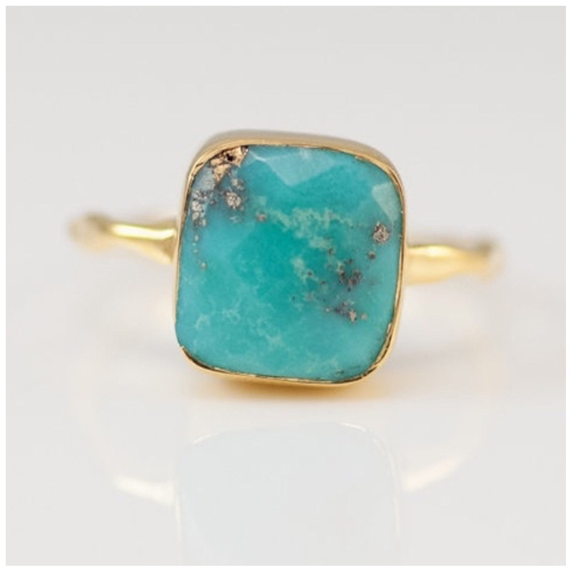 de960735 250f 4066 a0e4 f8fcdede6959 Simple Square Turquoise 18k Gold Plated Ring