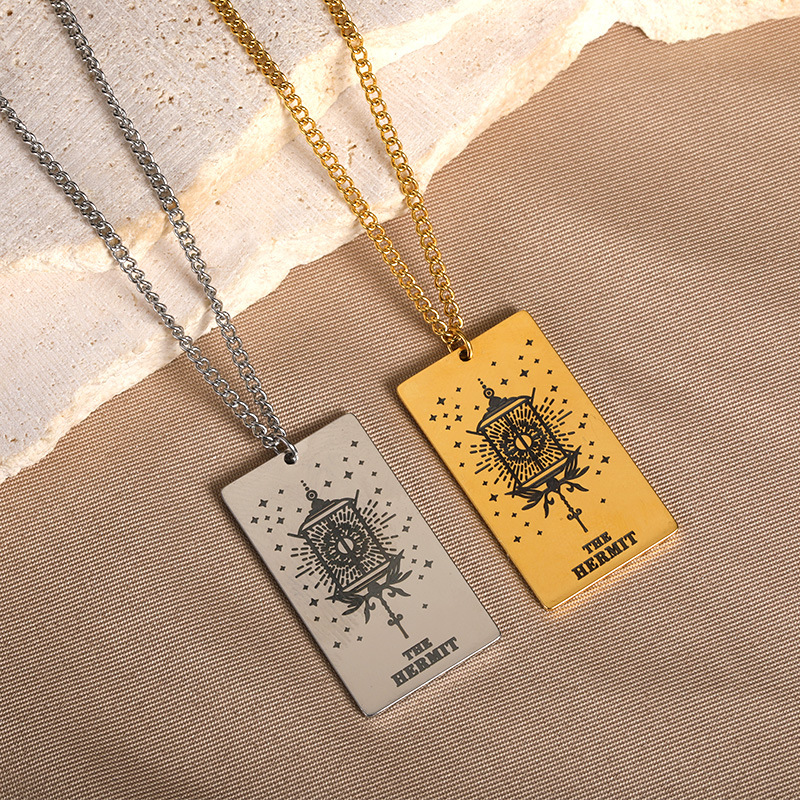 dfe86f2f c055 48ba 92ab ff893df40b60 18k Yellow Gold Stainless Steel Tarot Pattern Necklace