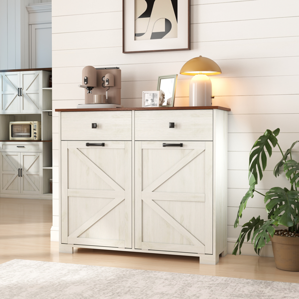 Farmhouse Double Tilt Out Trash Cabinet for 20 Gallon Trash Cans, Free Standing Recycling Cabinet with Hideaway Drawer, Barn Door Style Laundry Sorter Cabinet, Tilt Out Trash Cabinet for Kitchen-28