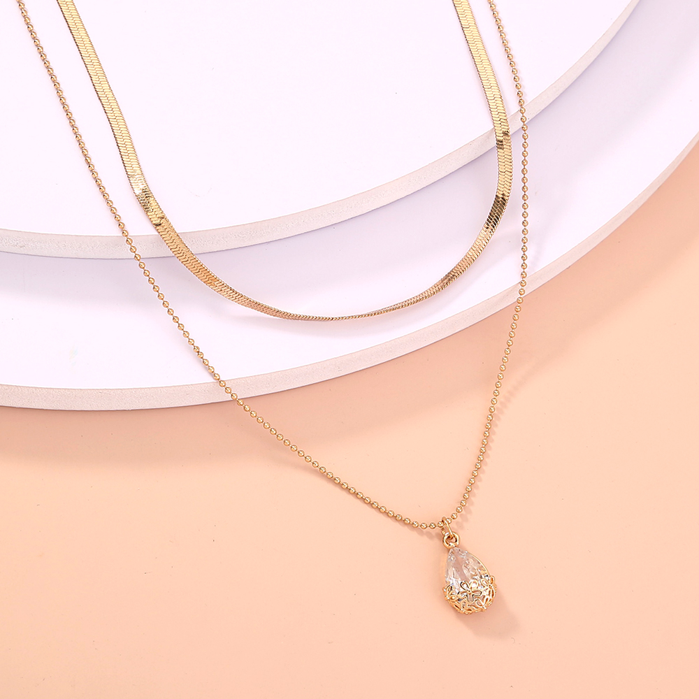 e049d26b 11e0 434d b9bf a21d114619ee Exaggerated water drop zircon pendant pendant pendant necklace, gold wire chain double-layered temperament necklace