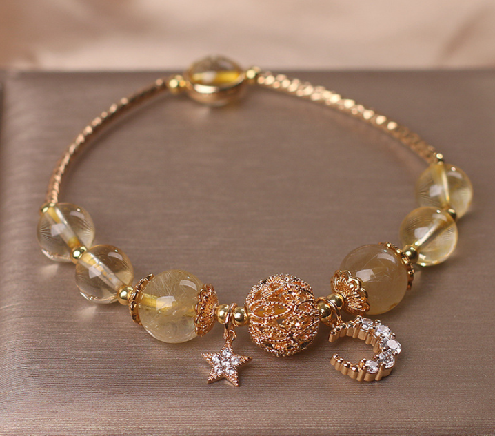 e0cfba44 1858 4e7b 827e afef320e81b6 Natural Citrine Gold Gem Quartz Bracelet Women's Light Luxury Star Moon Crystal Accessories