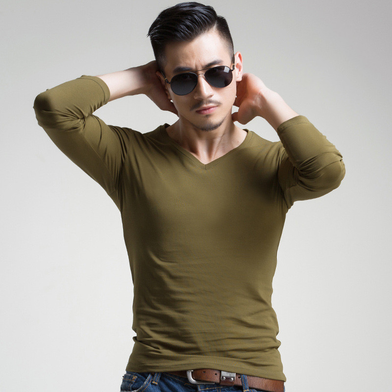 Army Green Classic Men's Slim long sleeve T-shirt