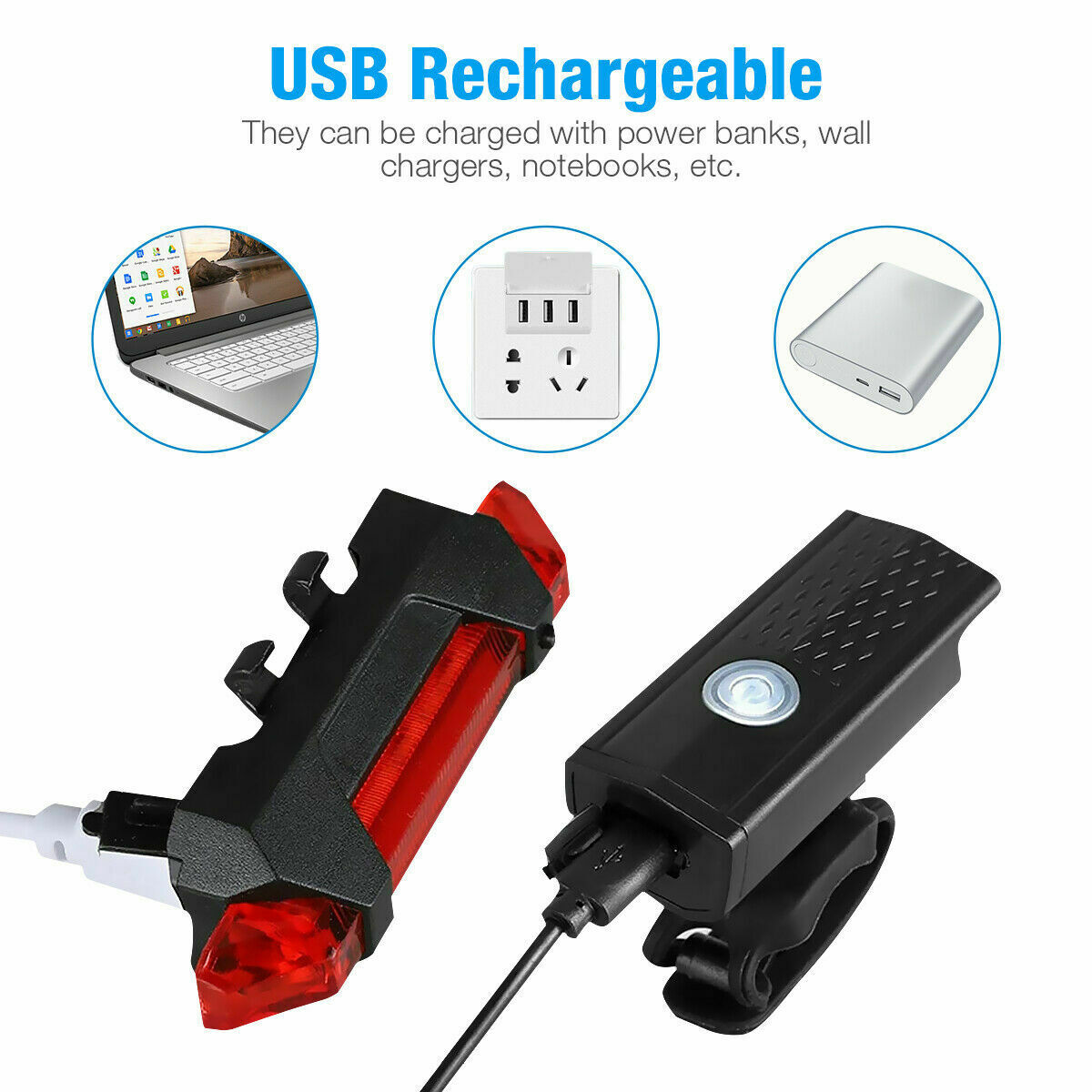 USB Rechargeable Bike Lights Set