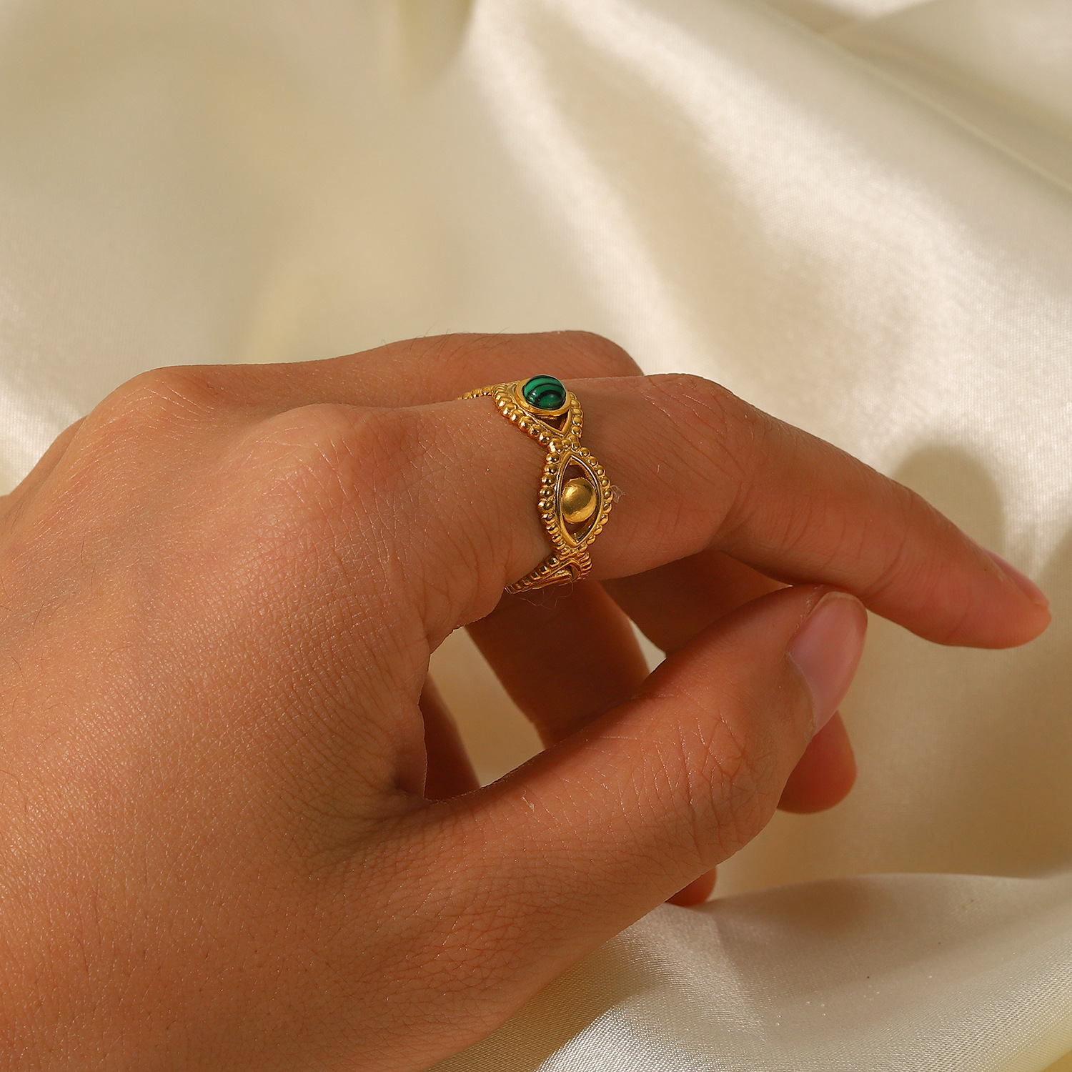 18K Gold Stainless Steel Green Malachite Natural Stone Ring 3 e2b6e0d1 0f56 4257 8e43 8d3b169f03ca 18K Gold Stainless Steel Green Malachite Natural Stone Ring