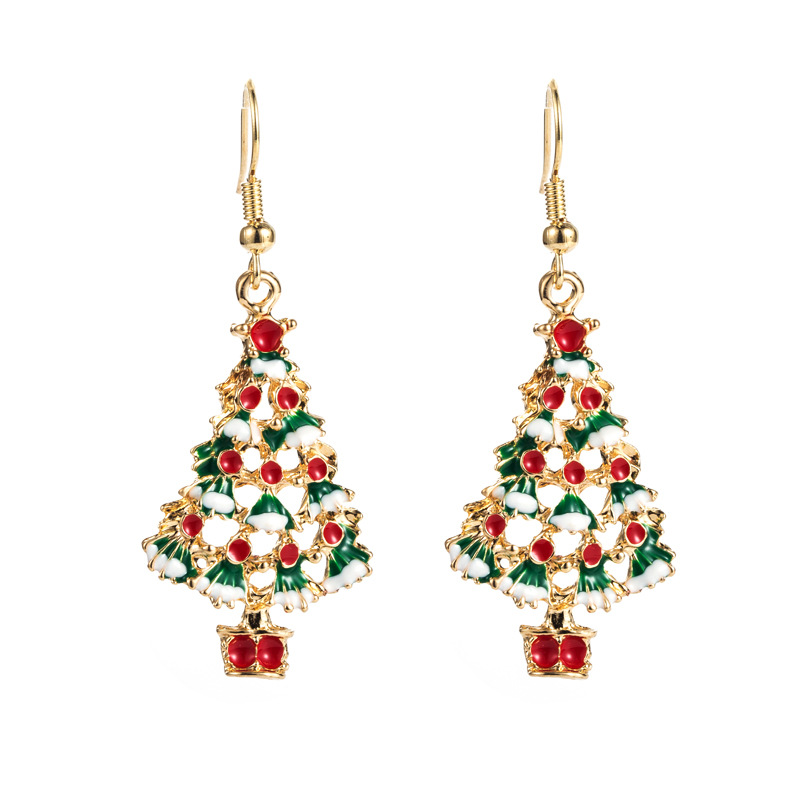 e3340825 d4ee 4b10 b445 48d01e21f6f0 European And American New Christmas Series Asymmetric Christmas Tree Snowflake Earrings
