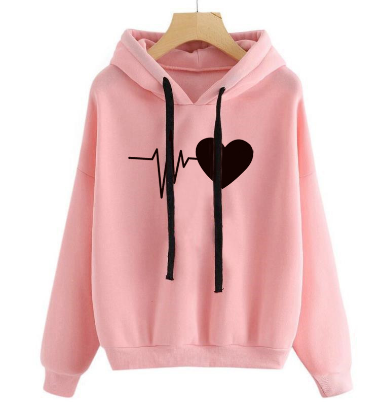 "Shop our Heart Print Streetwear Hoodies – perfect blend of style and comfort for women."