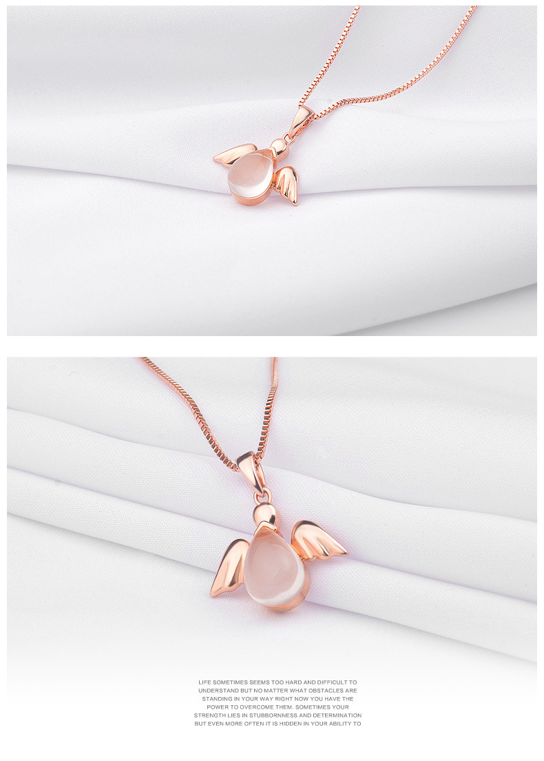 Stall Goods Korean Necklace Rose Gold Plated Synthetic Ross Quartz Pink Crystal Angel Women's Pendant Clavicle Chain Jewelry 5 e429c2ab 863a 4d34 a4ec ceb11a3268f2 Stall Goods Korean Necklace Rose Gold Plated Synthetic Ross Quartz Pink Crystal Angel Women's Pendant Clavicle Chain Jewelry