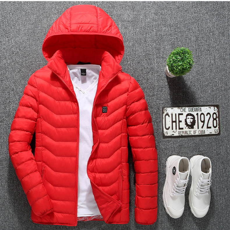 Men Fast Self-heating Usb Charger Hooded Winter Coat