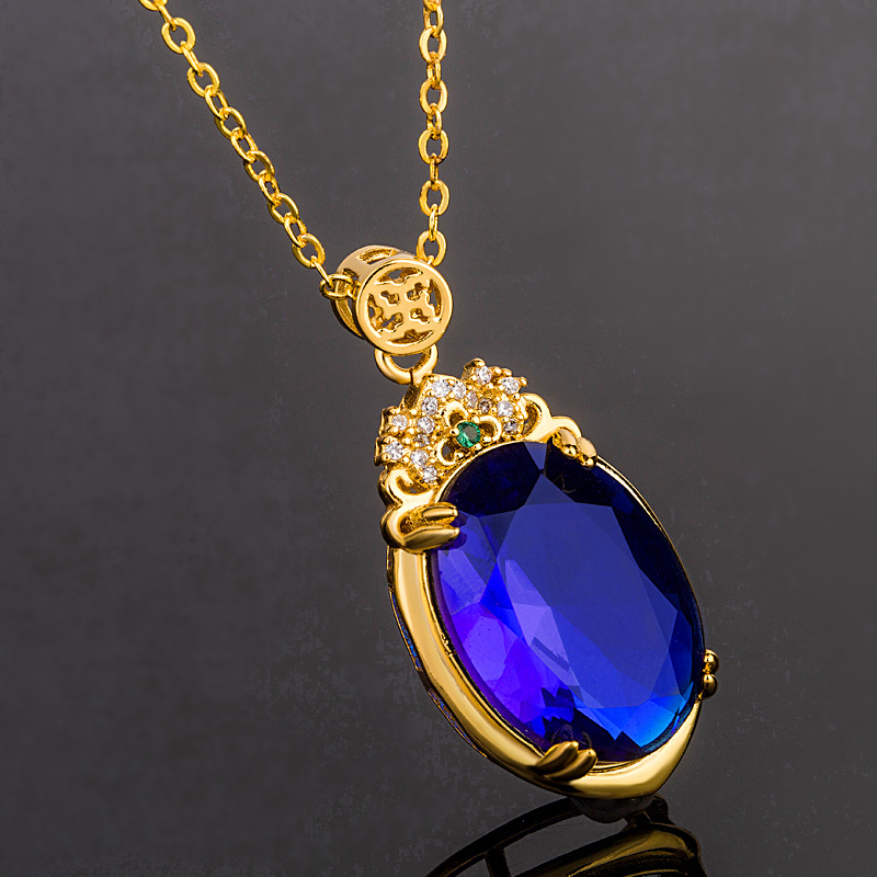 e4a18037 5e2c 46e2 974f 251f6e41e7cc Korean Style Hot Sale Big Stone Brazil Topaz Sapphire Pendant 18K Gold Plating With Diamond Inlaid Luxury Atmosphere