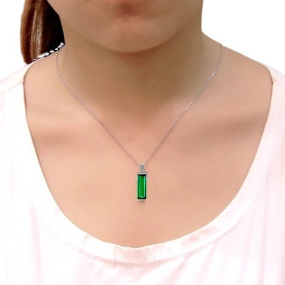 Emerald Color Gemstone 925 Silver Plated Jewelry Necklace 18k Platinum Plated Pendant Women's