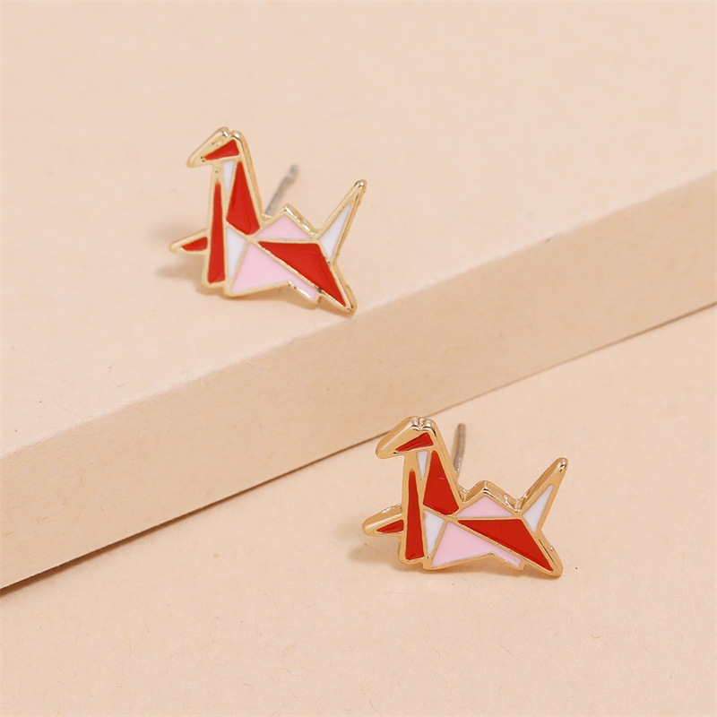 e6203635 ab8a 49a3 83f6 c7d51128e66c Cute Pink Paper Cranes And Crescent Asymmetric Earrings