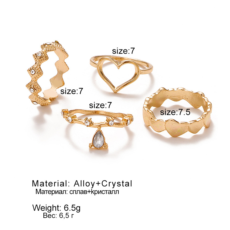 e62ac3ed 8465 44a1 aad3 26045c90b58d Love Heart-shaped Diamond Geometric Golden Ring Set