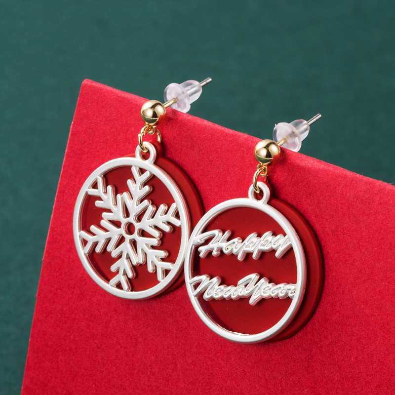 e6b24e88 21dd 43ae aee1 b4fedaf12b6c European And American New Christmas Series Asymmetric Christmas Tree Snowflake Earrings