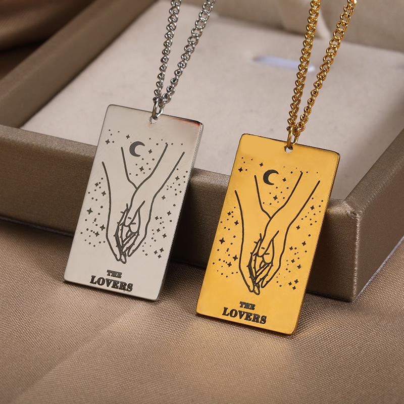 e74bcd66 c010 4204 b70f 585d9cc356a6 18k Yellow Gold Stainless Steel Tarot Pattern Necklace