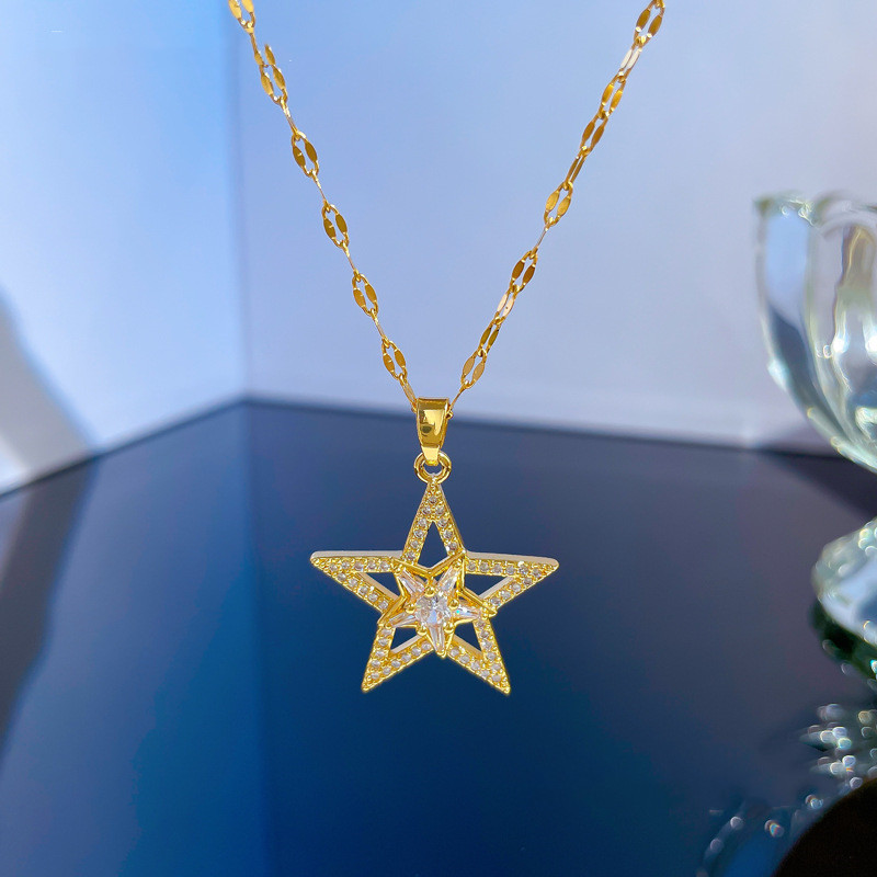 e83e5572 d701 44be beea e292dfe2f72e Heavy Industry Full Diamond Five-pointed Star Micro-inlaid Real Gold Necklace Women