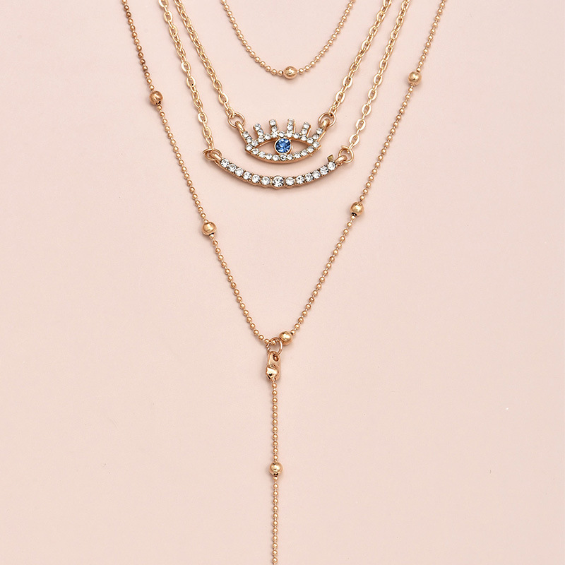 e89dd68a 9397 4d25 9fd1 f80a656487df Fashionable Personality Women's Full Diamond Five-pointed Star Eye Pendant Multi-layer Necklace