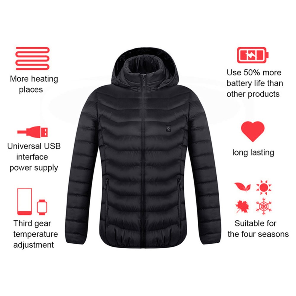 Men Fast Self-heating Usb Charger Hooded Winter Coat