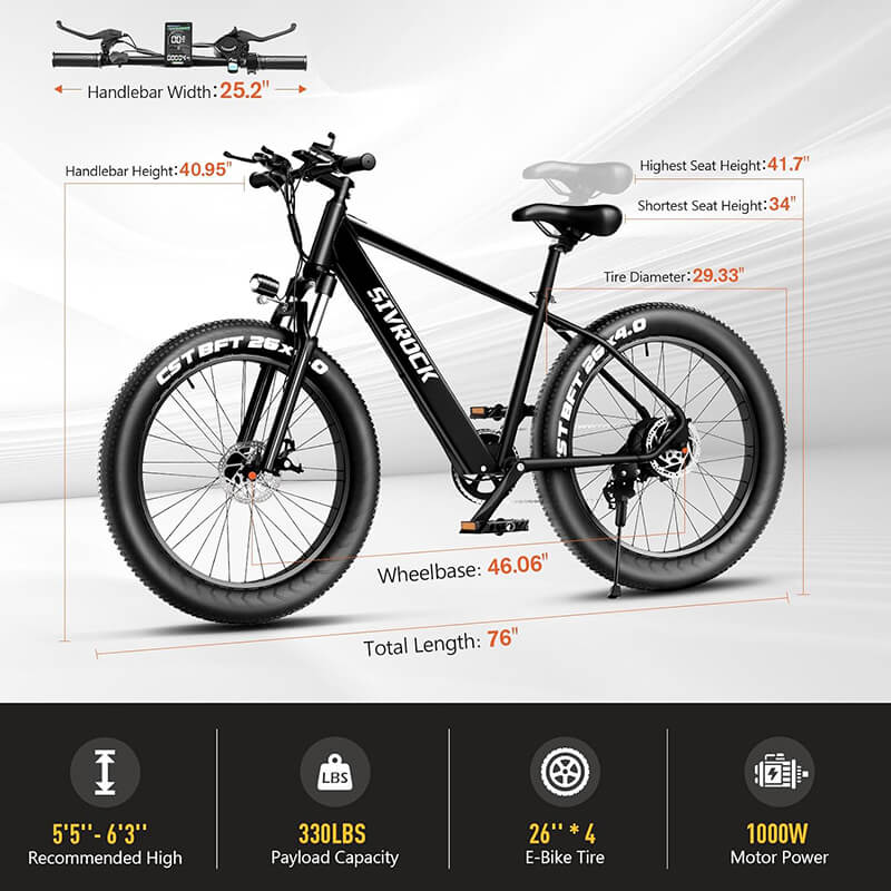 E-bike Professional Electric Bike ebike for Sale Adults, 26 X 4.0 Inches Fat Tire Electric Mountain Bicycle, 1000W Motor 48V 15Ah Ebike For Trail Riding, Excursion And Commute, UL And GCC Certified
