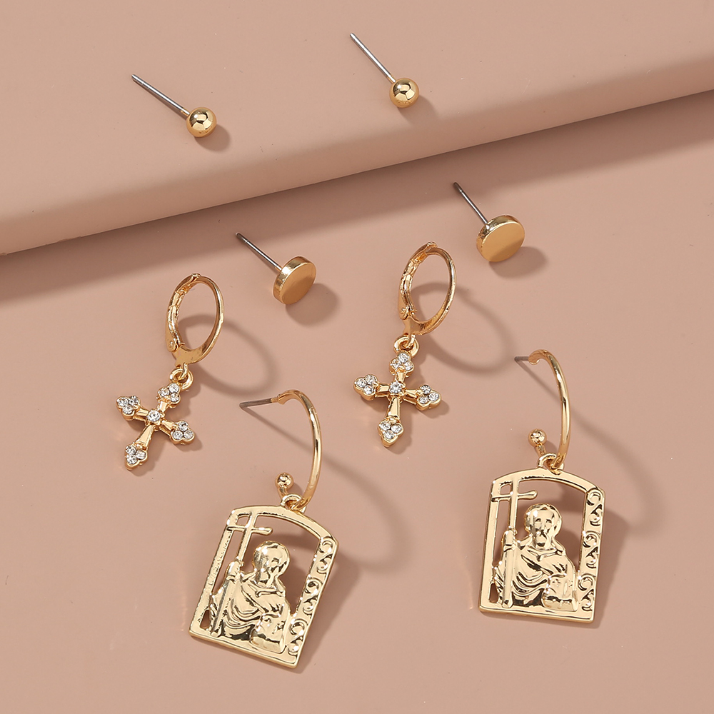 eb74db80 8b97 4c8a aae4 5bbe9a43e105 Hot selling hip-hop street accessories in Europe and America, diamond cross portrait tag earrings set earrings