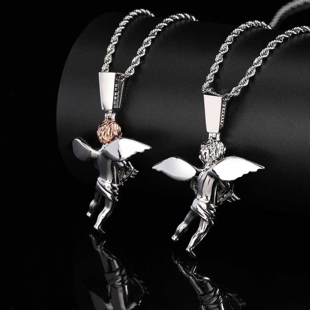 eb8e0d5f c9e6 4f6e 9d6b 0a1e34c10d7b Hip Hop Arrow Wearing Wine Bottle Angel Pendant Real Gold Electroplated Copper Necklace