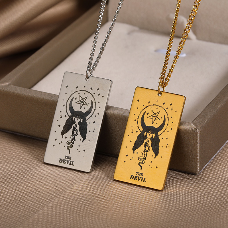 ebdf03f8 f244 4e25 b438 7d9215a4c84a 18k Yellow Gold Stainless Steel Tarot Pattern Necklace