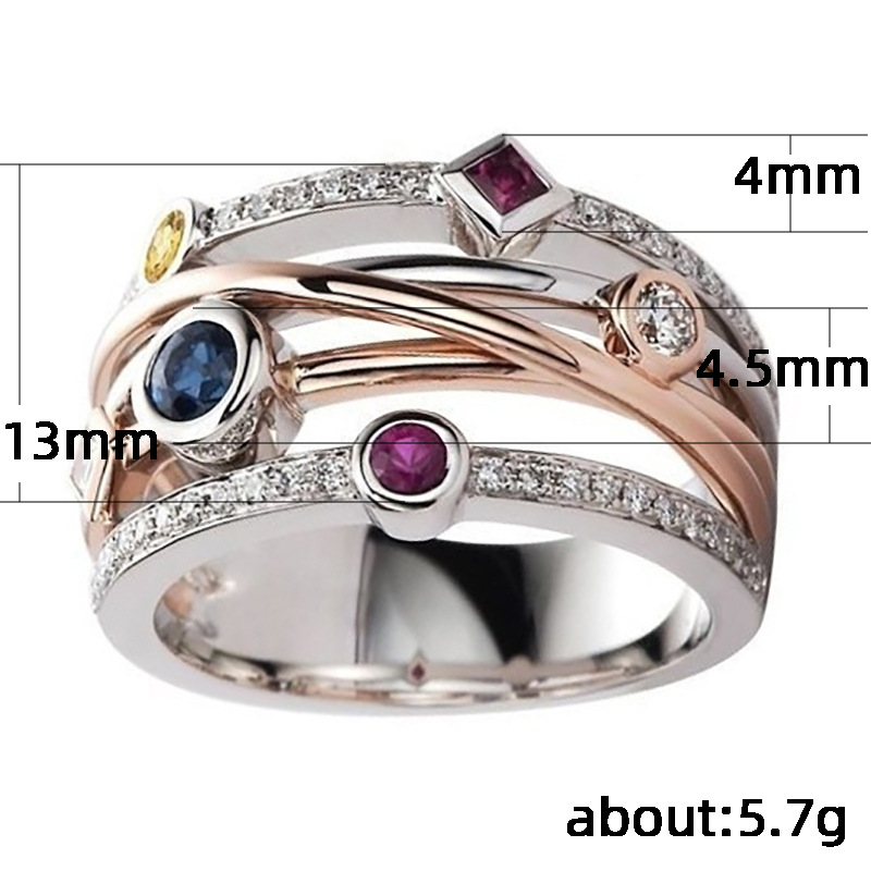 ebf3c80e 2b82 45e7 a5ba 6de97613f911 Hip-hop Style Jewelry, Fashionable Geometric Line Inlaid Multi-color Zircon Ring, Trendy Fashion Ring