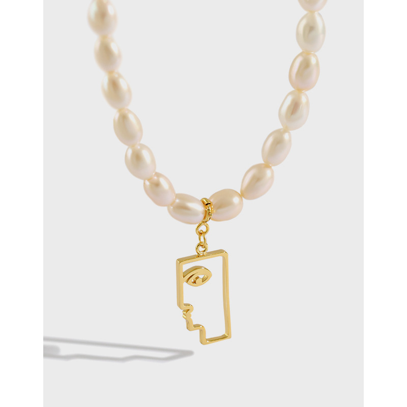 ece699a6 0a83 4bfc a291 a94fd28a452f French Vintage Freshwater Pearl S925 Sterling Silver Plated K Gold Statue Necklace