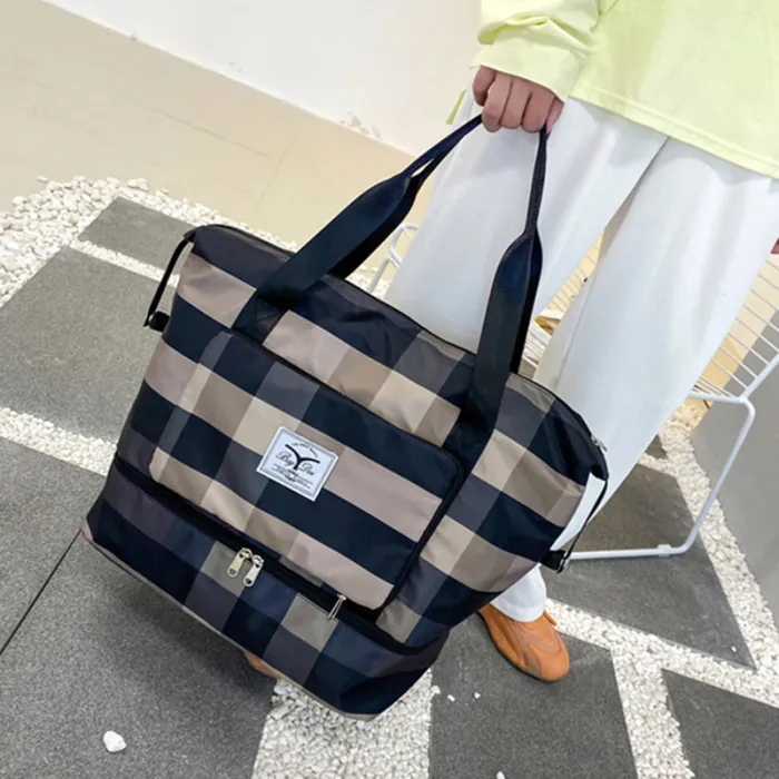 Foldable Travel Duffel Bag with Wet-Dry Pocket and Shoe Compartment, 20-35 L Gym and Weekender Bag - detail photo 3