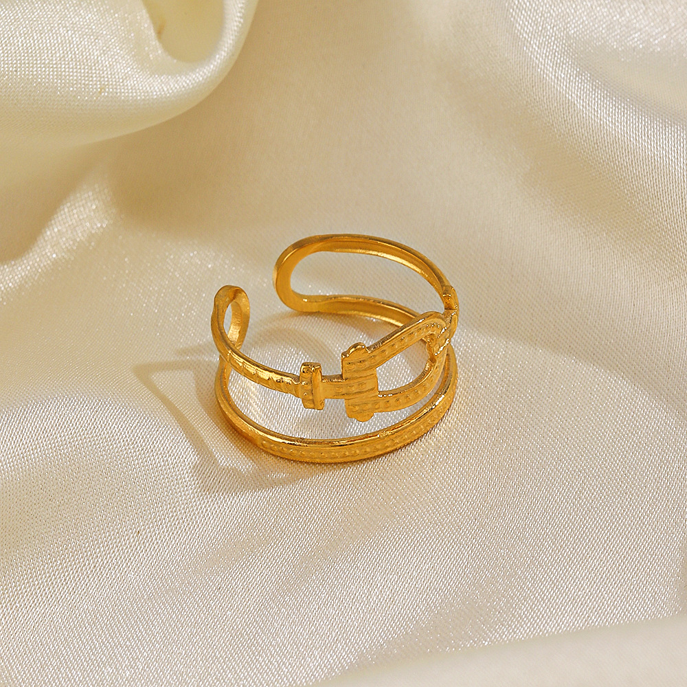 eed2acc7 2edf 434f a819 aef7c71d1833 Temperament Wild Gold Plated Double Stainless Steel Geometric Ring