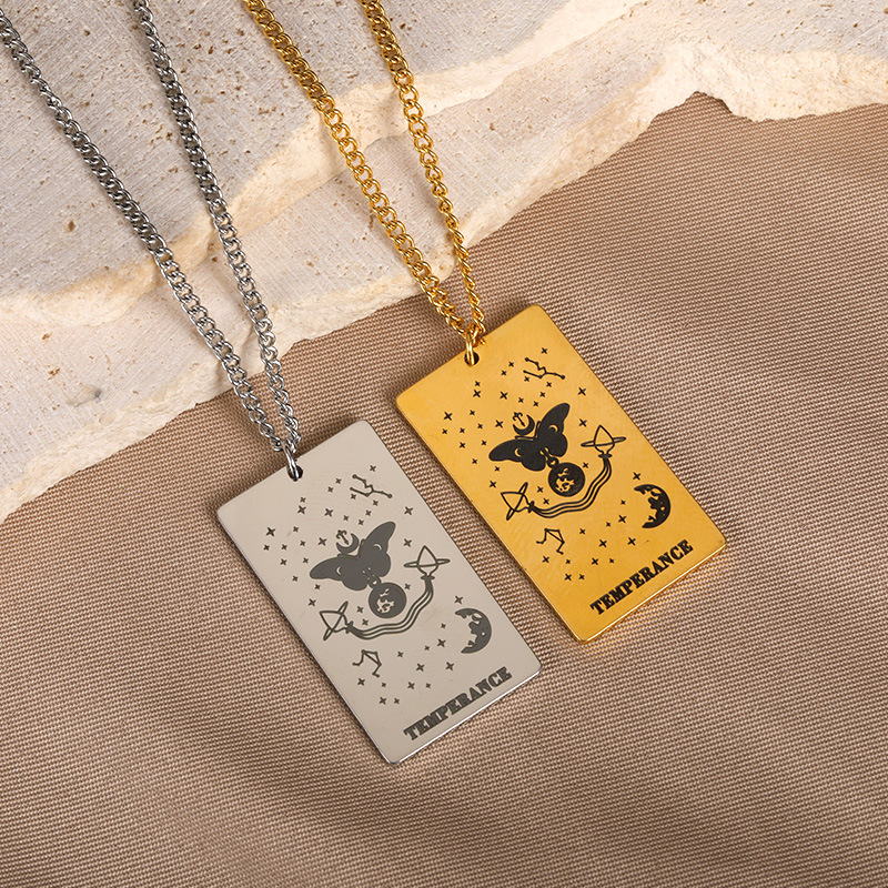 efcf3469 1b1d 45b4 ac59 5e811e722da8 18k Yellow Gold Stainless Steel Tarot Pattern Necklace