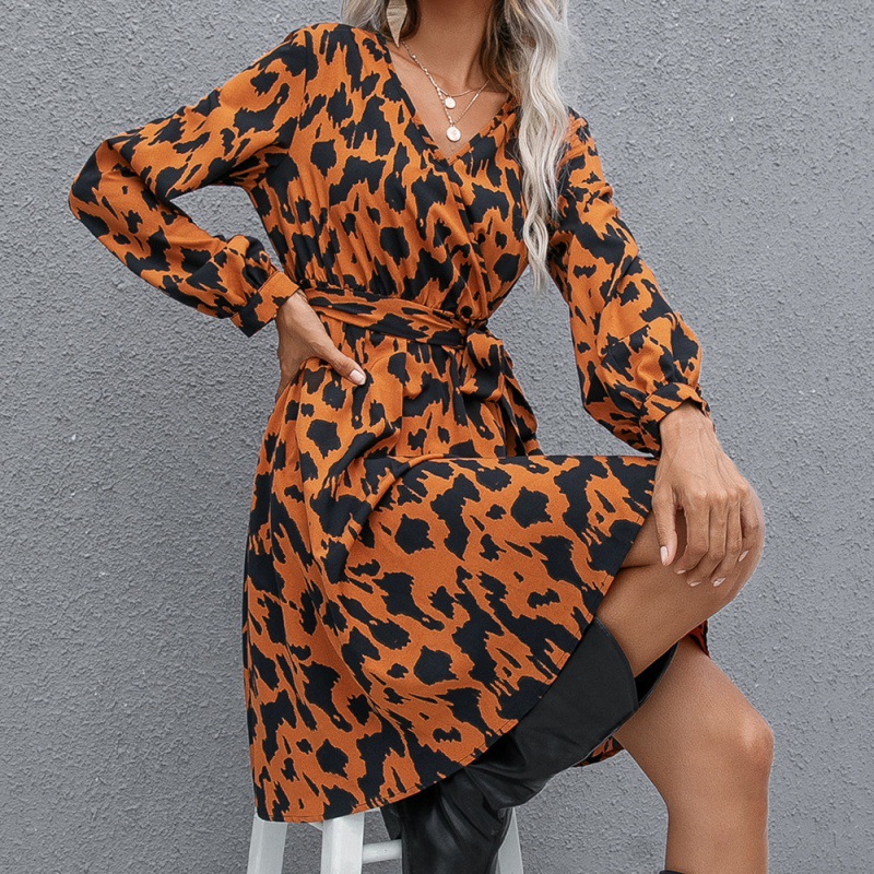 Printed Tie Cross V-neck Long Sleeve Women