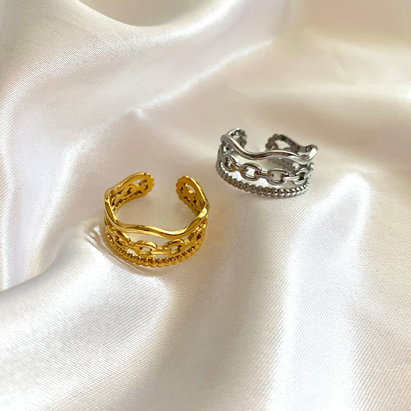 Niche Three-layer Wave Round Beads Stitching Hollow Titanium Steel 18K Gold Plated Simple Personality Ring 3 f1105570 766f 4cb4 abea fbe392e9447d Niche Three-layer Wave Round Beads Stitching Hollow Titanium Steel 18K Gold Plated Simple Personality Ring
