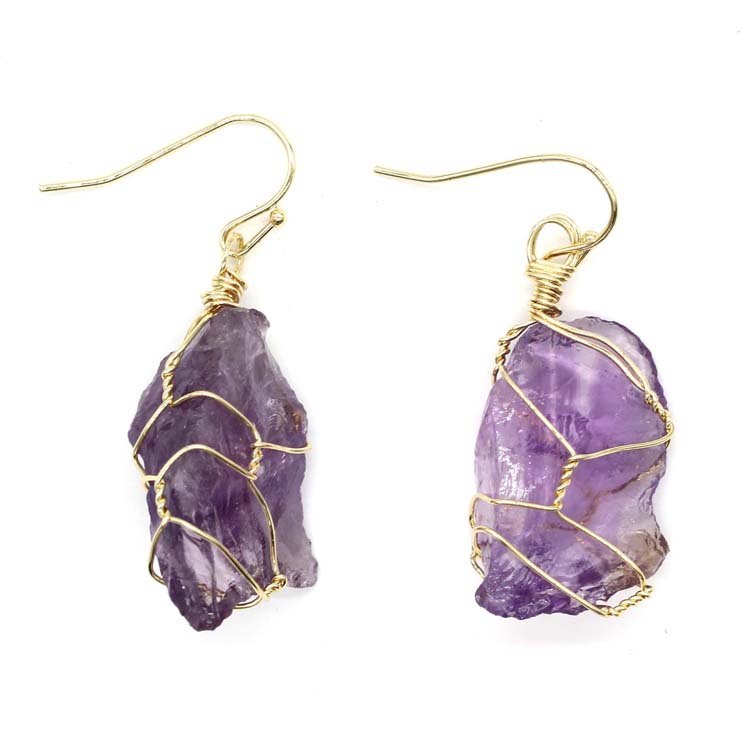 Natural Crystal Stone Gold-plated Amethyst Amorphous Wire Earrings 4 f18040a9 3f15 4acd aa9e c3b47f1e6fdb Natural Crystal Stone Gold-plated Amethyst Amorphous Wire Earrings