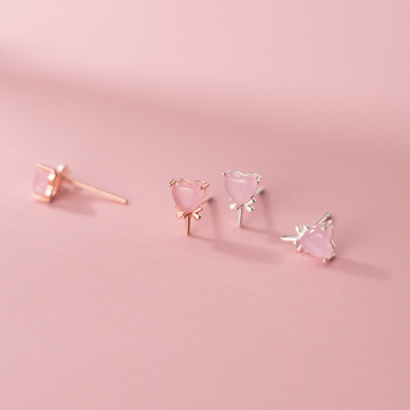 f3e630bc f5ab 40d8 acb8 2d7ddf004d28 Silver forest series small pink crystal love candy earrings