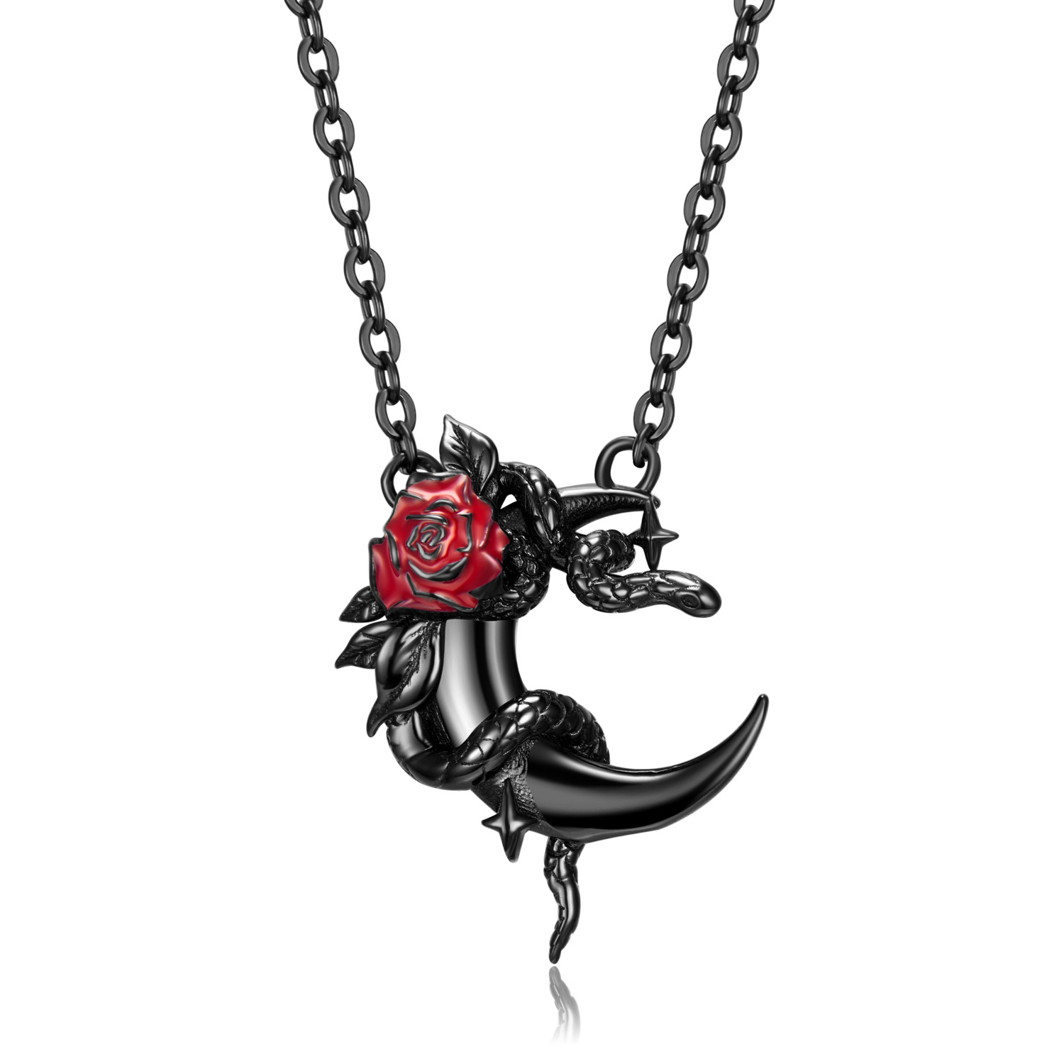 f459fb54 775d 4923 bd89 5c3efb3d588d Black Snake And Rose S925 Sterling Silver Electroplated Black Gold Necklace