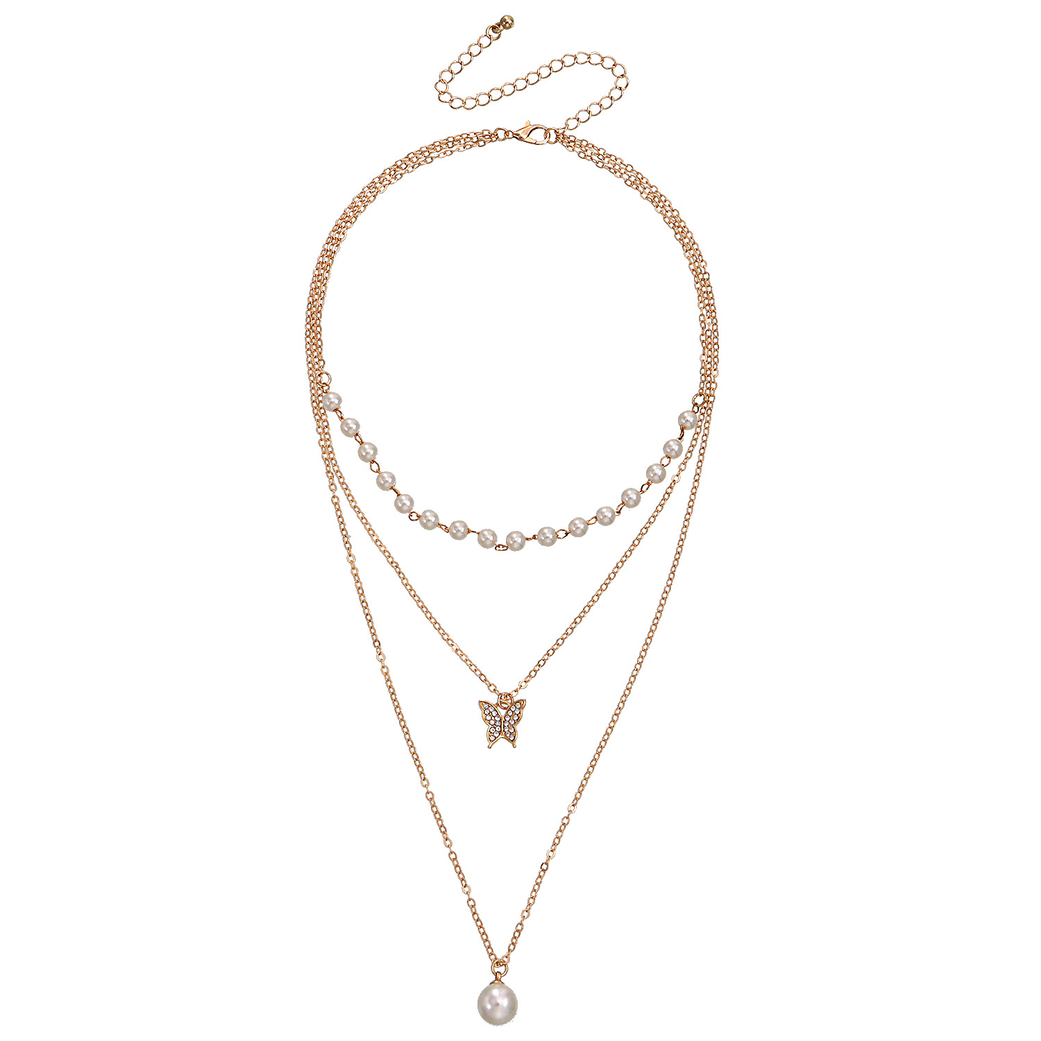 f63130ff 75f7 42d4 b110 8855f2ab040c Multilayer Thin Chain Pearl And Diamond Butterfly Pendant Necklace