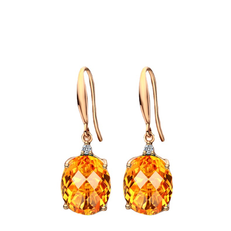 f672ae93 01fd 41b5 9535 fe7bb02e0c21 18K Gold Oval Earrings Colored Gems, Champagne Jewelry