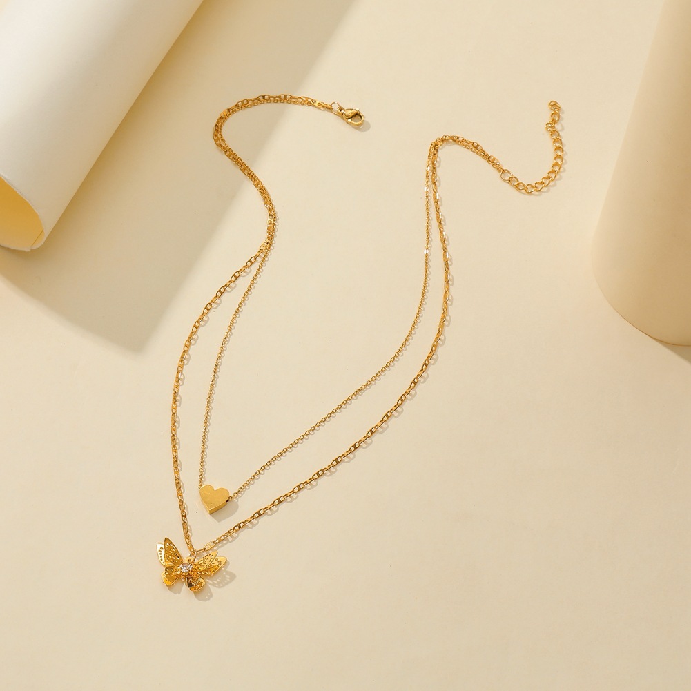 f84c9304 48d9 4cce 9570 541ce9a14a6c Cartoon Fashion Three-dimensional Butterfly Necklace Cute Love Butterfly Double Clavicle Chain