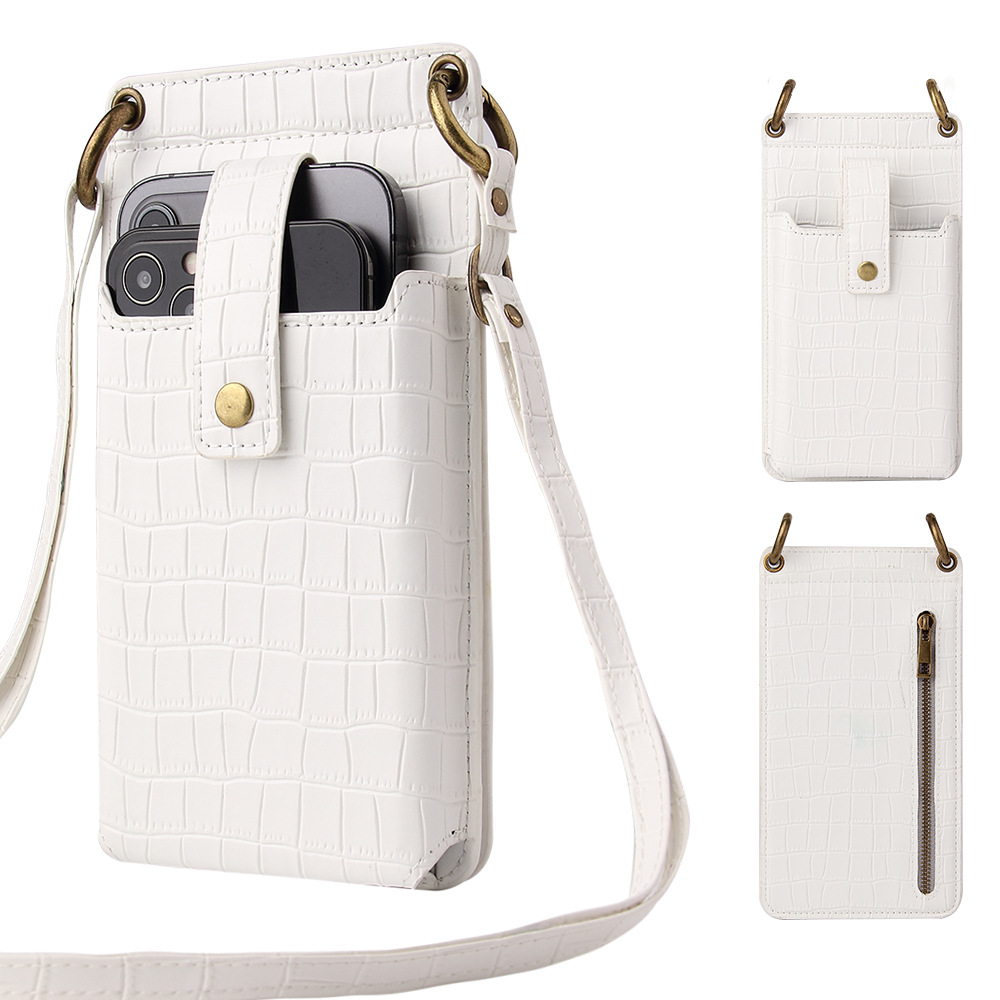 Elegant Crocodile-Pattern PU Leather Phone Wallet with Card Holder and Mirror - Crossbody Design