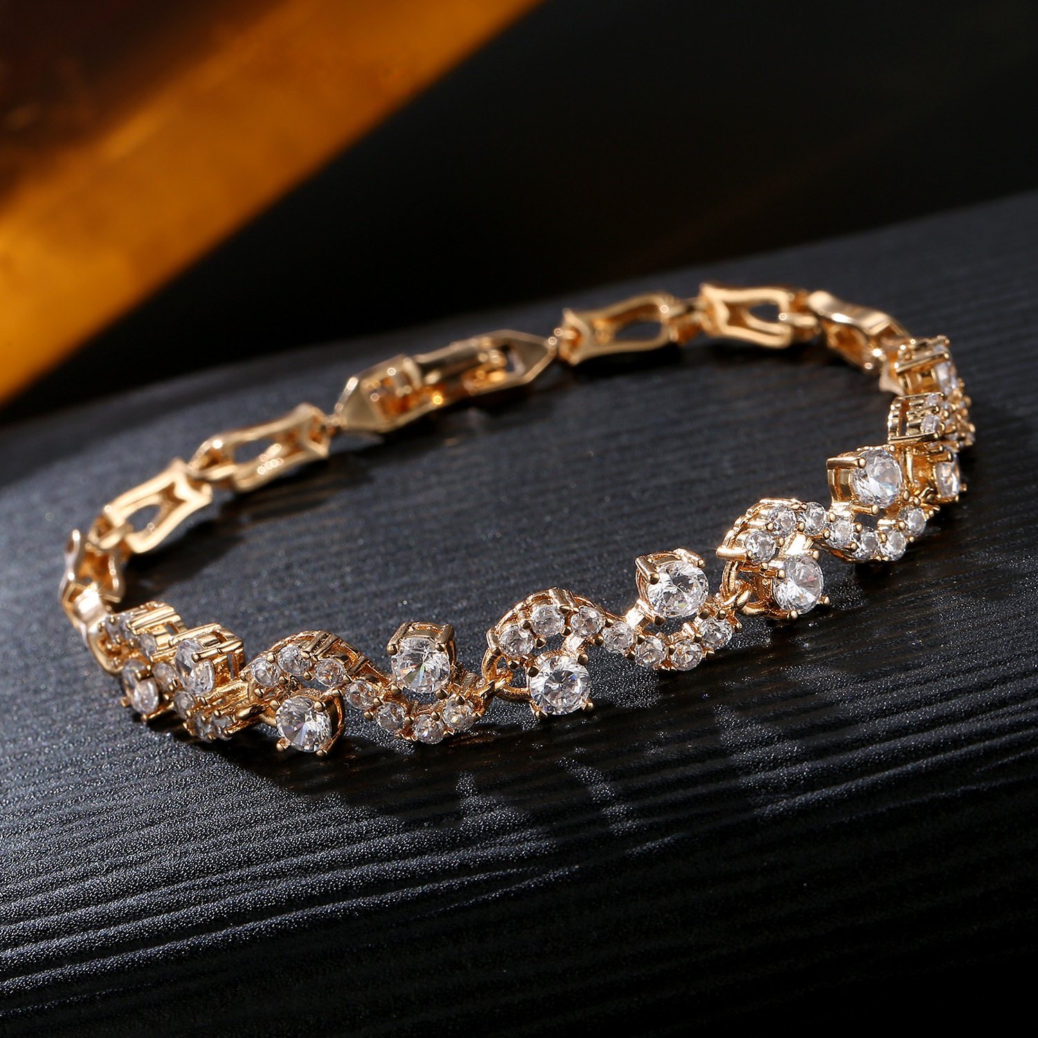 f8f8d0b3 bbed 43f2 a700 afc46ea6ce3a Zircon Wave Bracelet Electroplating Real Gold Diamond Bracelet Wholesale Does Not Fade