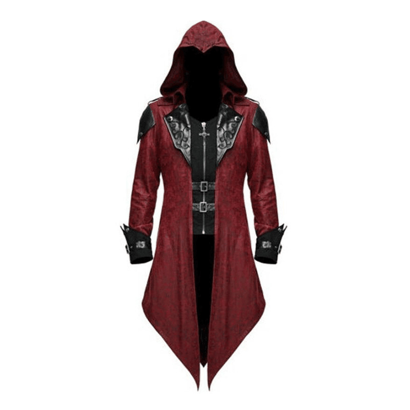 Men's Medieval Embroidered Trench Coat Jacket Red
