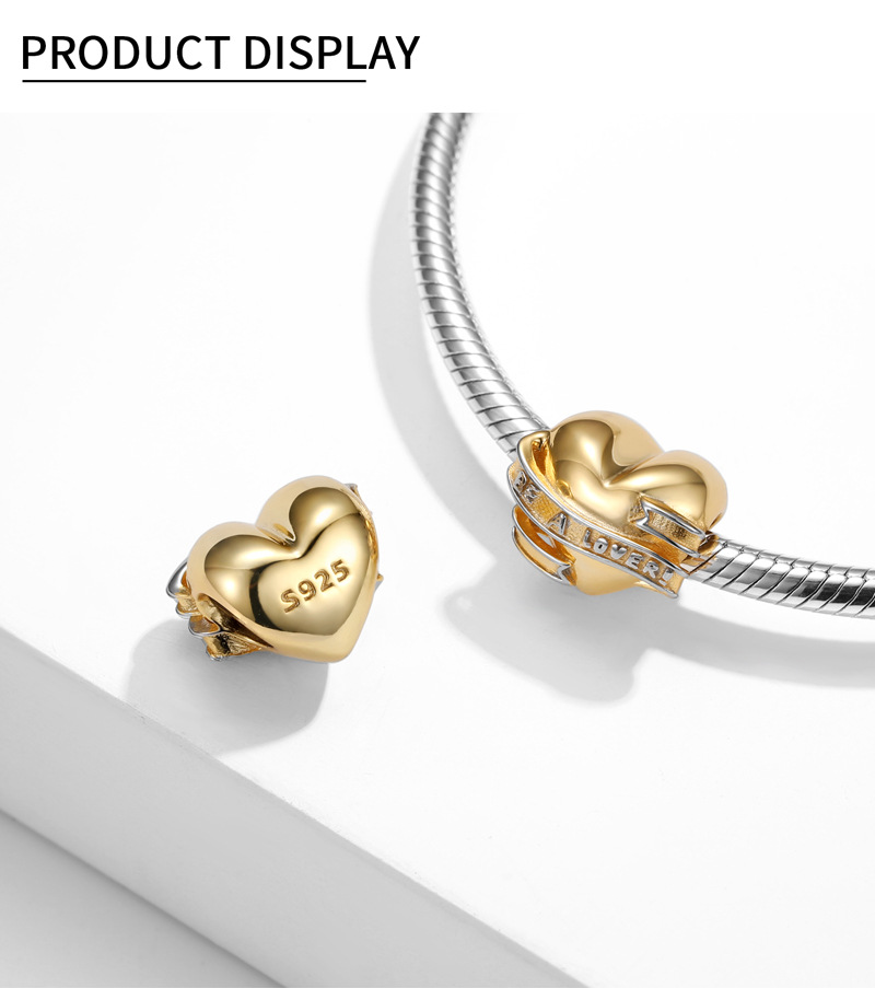 f939ee36 07ff 455f 9ec9 ac6bf519a135 Ribbon Heart Beads 925 Sterling Silver Gold Plated Beads Women's Bracelet Necklace Diy Accessories