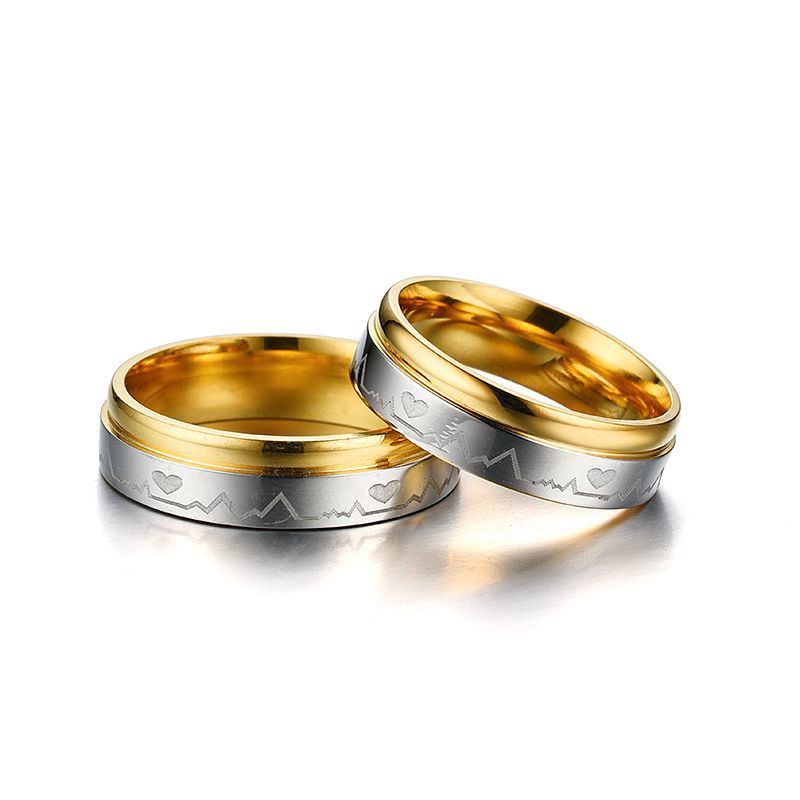 f9ce21c3 06da 4e60 bceb f7d1ef5bb51d Titanium Steel Ring Between Gold ECG Love Heart Stainless Steel