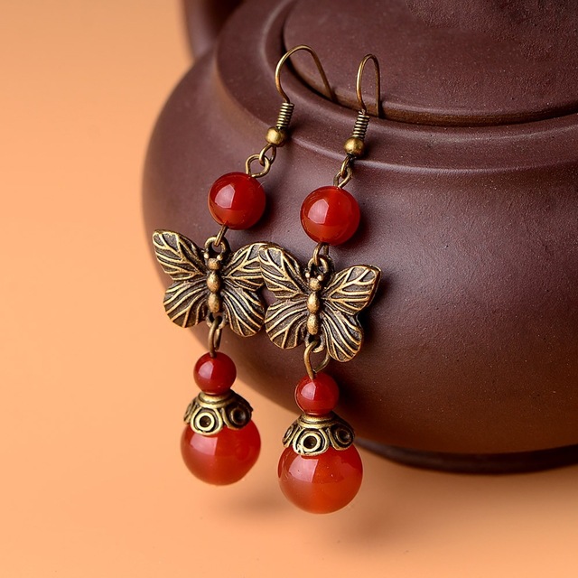 fa4c88d0 cb4d 4db6 ac55 7effb9b3b4c7 Ladies butterfly vintage red agate earrings