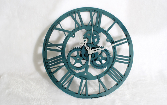 Antique Sapphire Green Retro Gear Wall Clock