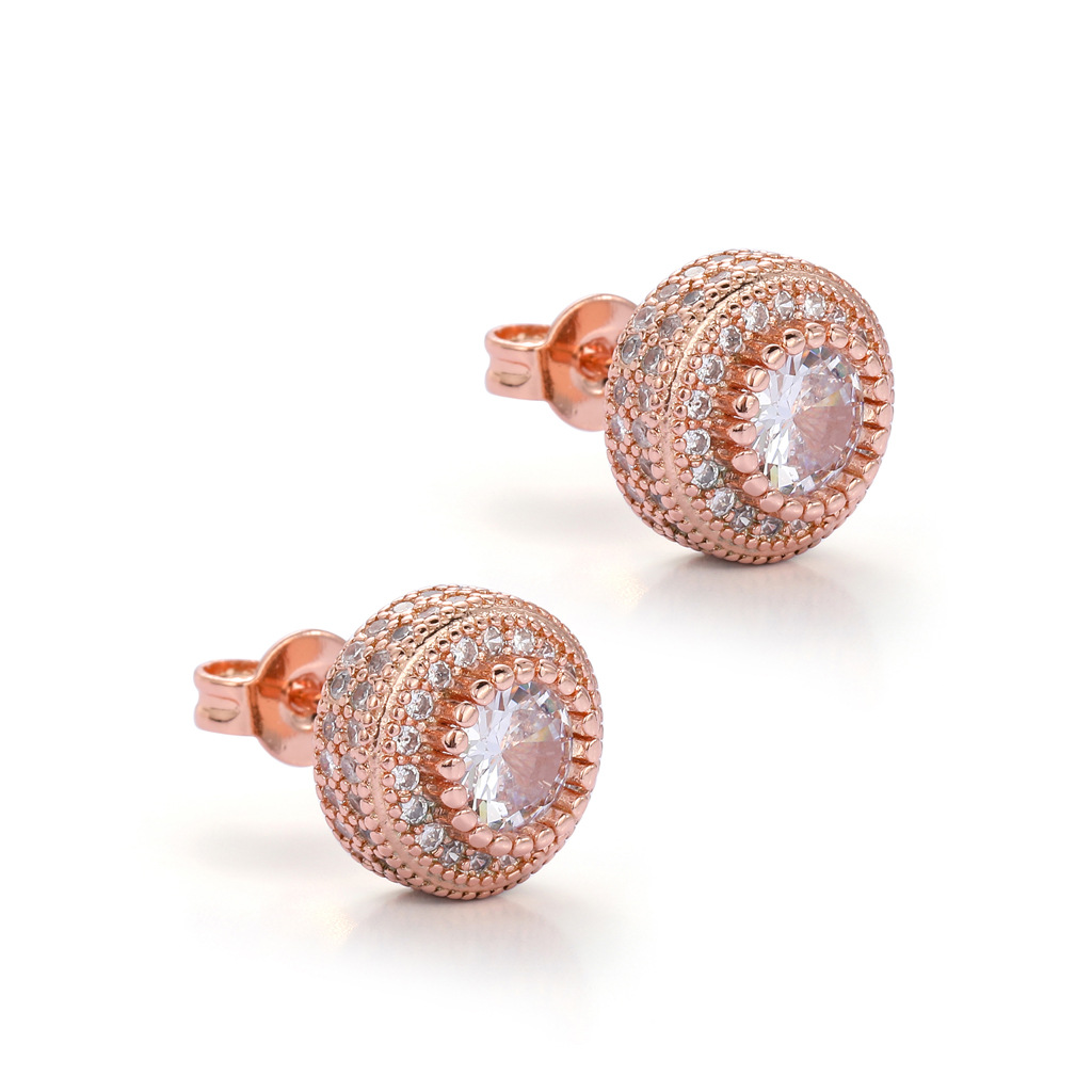 fda40d9a c236 4611 9580 8d7dd5c728f6 Hip Hop Round Full Zircon Earrings Rose Gold For Men And Women