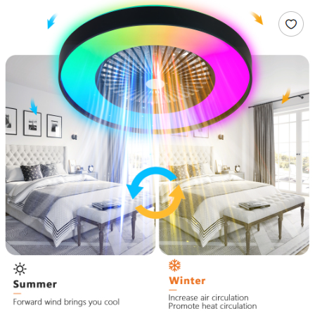23 Inch Black Ceiling Fan Light With LED RGB Dimmable & Color Changing, APP & Remote Control, Modern Smart Ceiling Fan For Living Room view 12