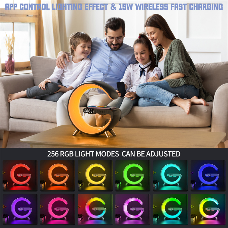 2023 New Intelligent G Shaped LED Lamp Bluetooth Speake Wireless Charger Atmosphere Lamp App Control For Bedroom Home Decor