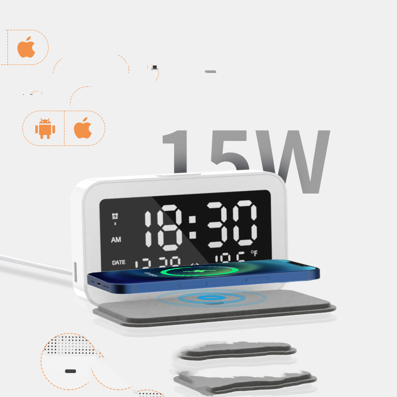 Multifunctional Fast Wireless Charging Bedside Digital Alarm Clock 56